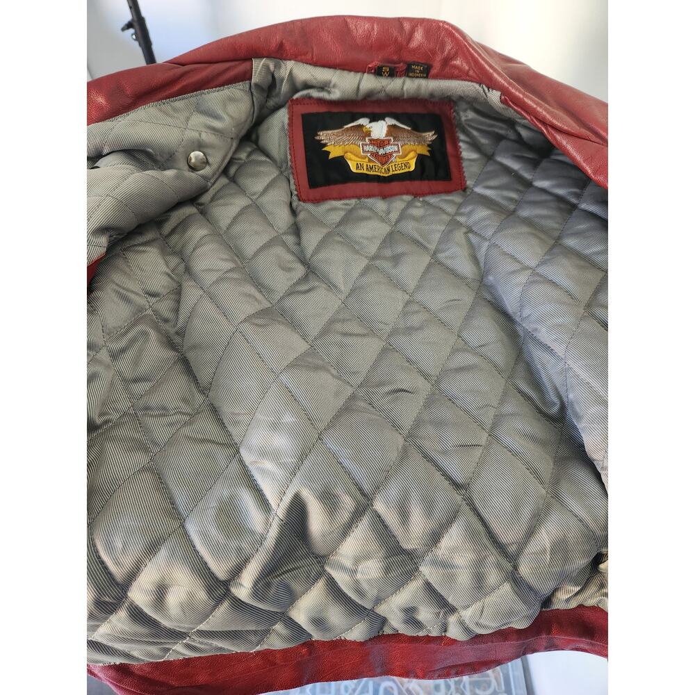 Harley Davidson Women's Red Leather Biker Jacket Size Small Studded Zippers - Picture 8 of 16